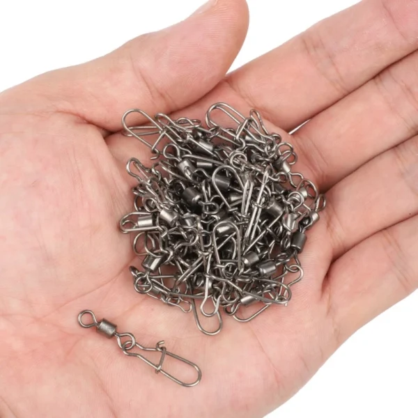 Stainless Steel Fishhook Swivel Ball Bearing Barrel Snap Sea Fishing Equipment 100pcs Box